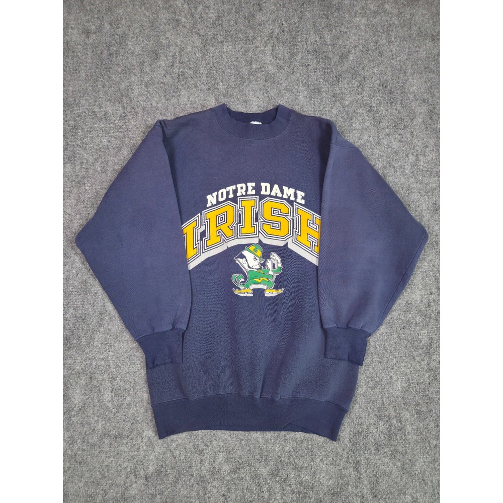 Vintage 90s Notre Dame Fighting Irish Sweatshirt Mens Large Logo 7 Navy Blue USA